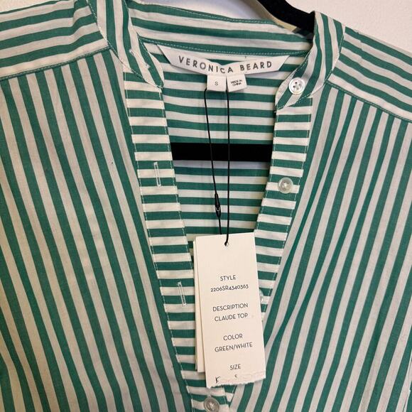 NWT $298 Veronica Beard Claude Striped Asymmetric Button-Front Top - Picture 6 of 6